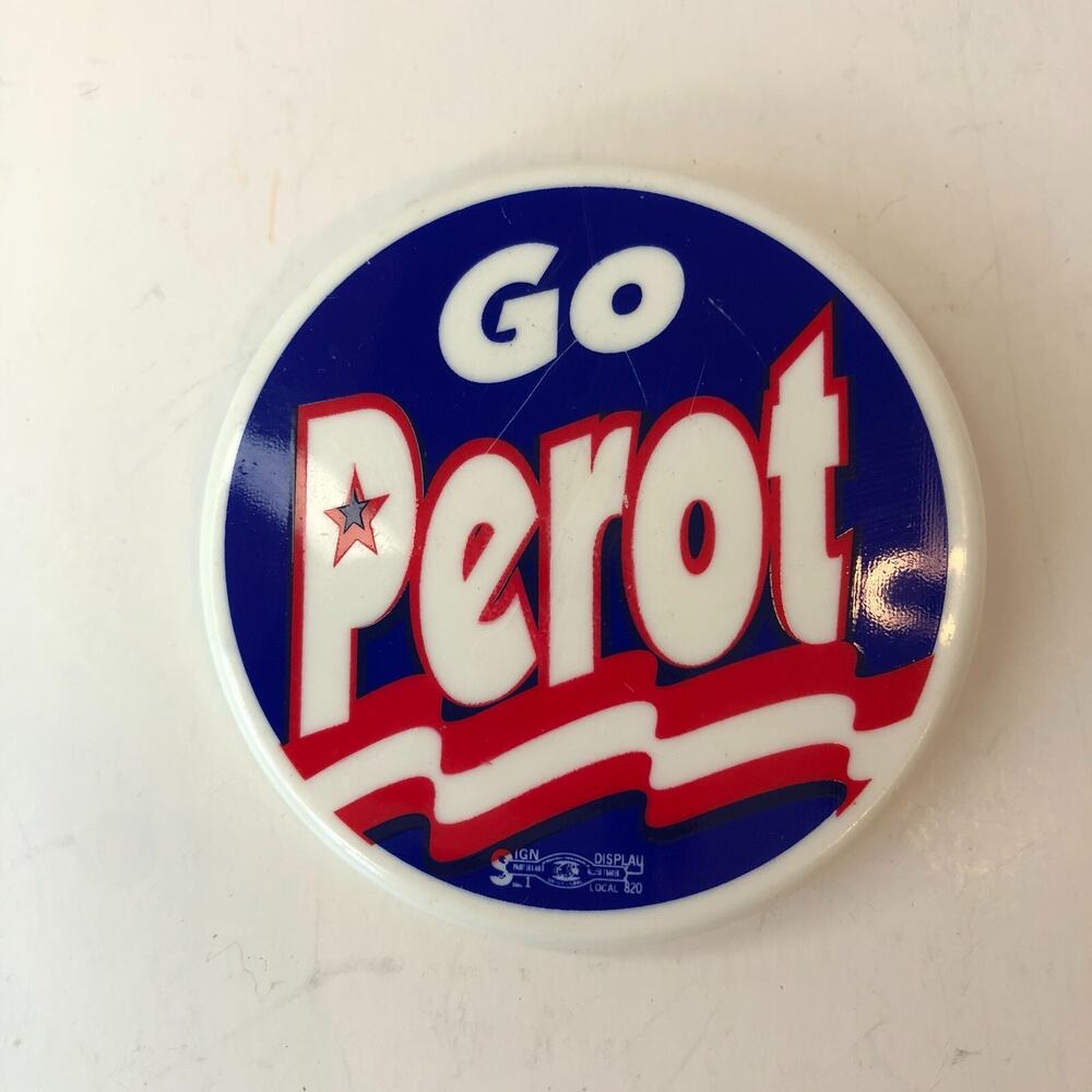 1992 Ross Perot "Go Perot" 2 1/4" Red White Blue Presidential Campaign‎ Button